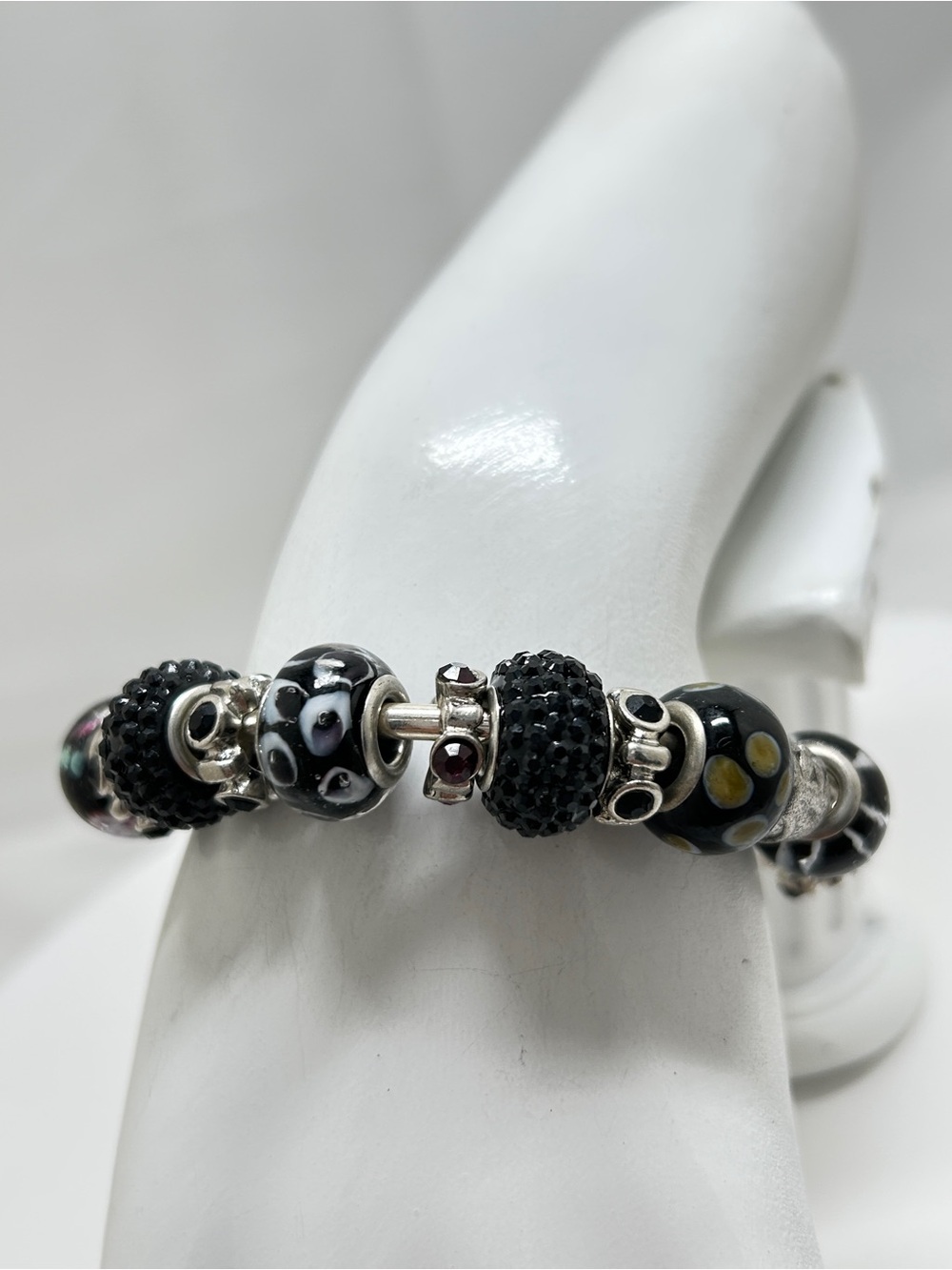 Silver Cuff Bracelet With Art Glass Beads
